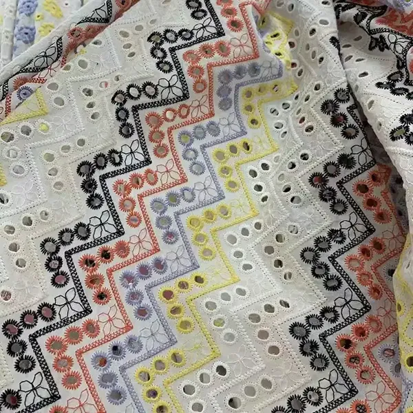 Custom Embroidered Cotton Lace Eyelet Fabric