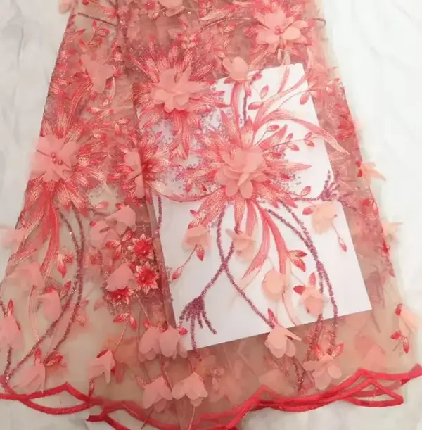 Custom Luxury Heavy Made Embroidery Tulle Beads Lace Mesh Beaded Fabric