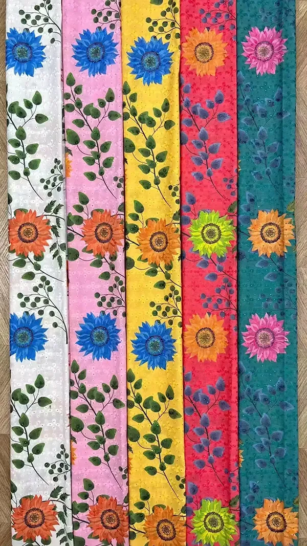 New Arrival 3d Flower Decorated 100 Cotton Embroidery Lace Fabric With Eyelet Holes For Women Shirt Clothing