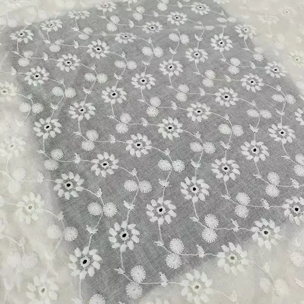 White Cotton Lace Embroidery Eyelet Fabric For Dress