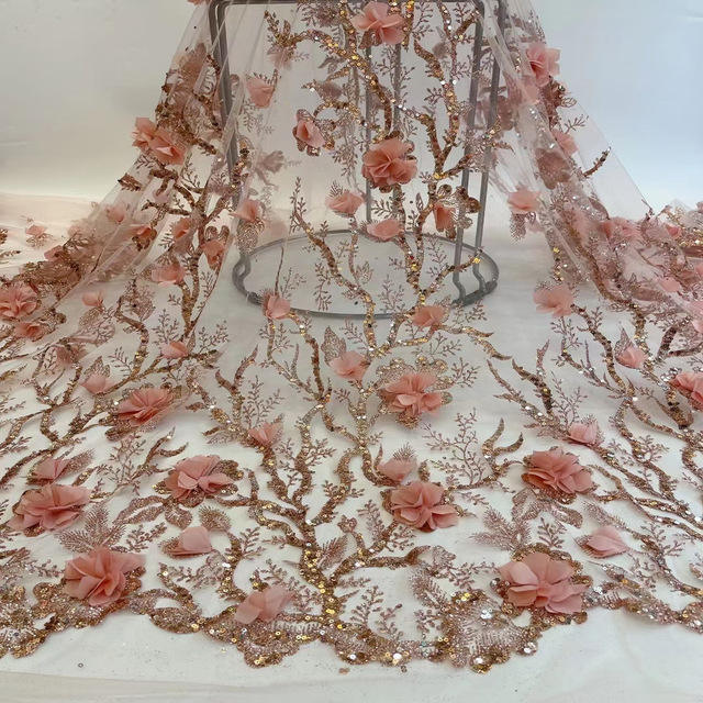 Čipka iz kroglice 2024 MESH 3D vezena naprava Flower Embroidery Thulle tkanina