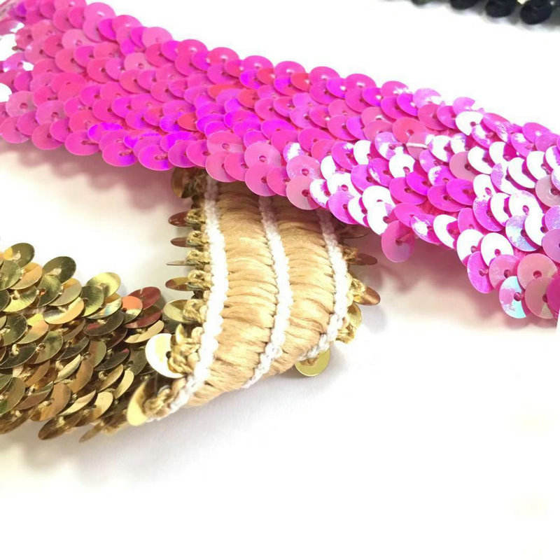 Različna širina bling zaključna pletenica Elastic Sequin čipka