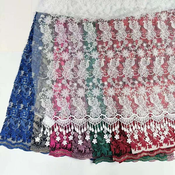 Veleprodajne čudovite 3D rože, okrašene s perlami, poceni tekstilne tkanine za vezenje, švicarska čipka iz voale 2021